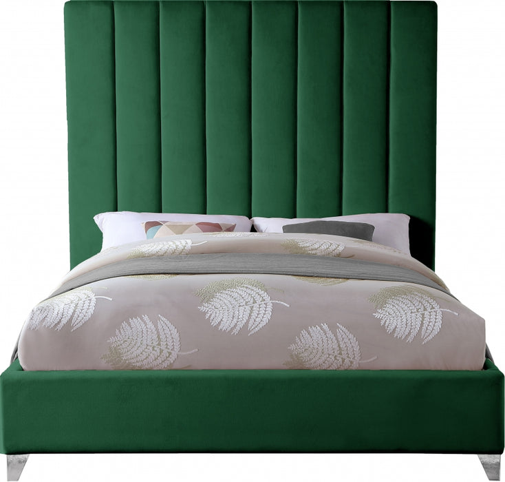 Meridian Furniture - Via Velvet Queen Bed in Green - ViaGreen-Q