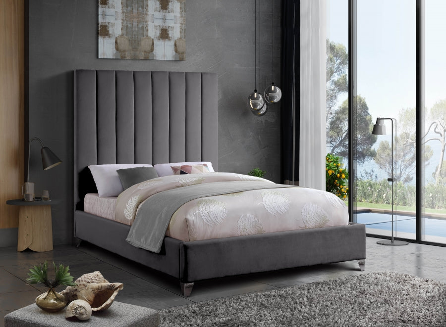 Meridian Furniture - Via Velvet King Bed in Grey - ViaGrey-K - GreatFurnitureDeal