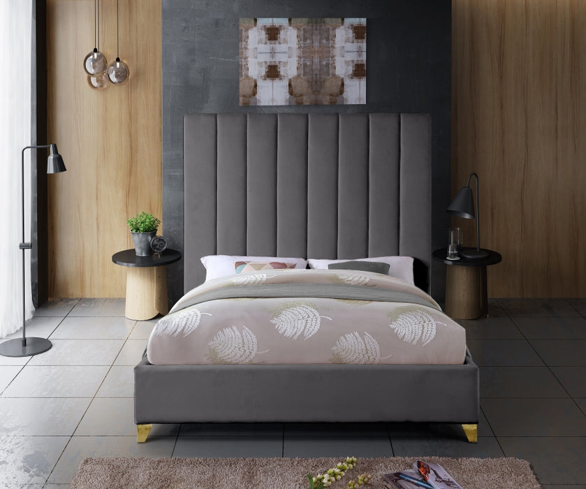 Meridian Furniture - Via Velvet King Bed in Grey - ViaGrey-K - GreatFurnitureDeal