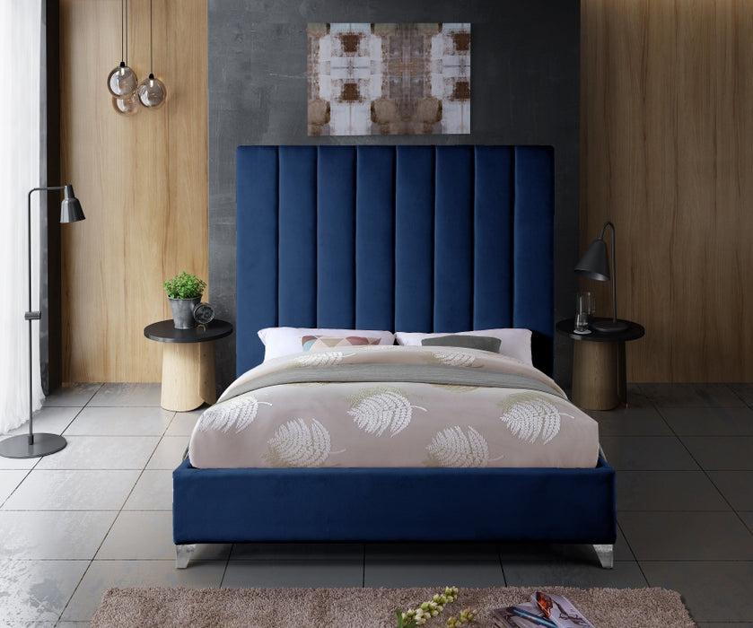 Meridian Furniture - Via Velvet Queen Bed in Navy - ViaNavy-Q - GreatFurnitureDeal