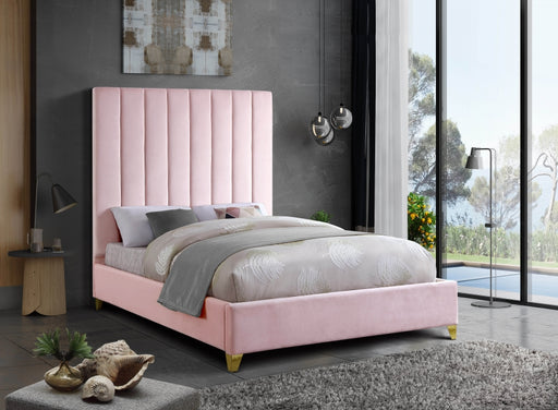 Meridian Furniture - Via Velvet Queen Bed in Pink - ViaPink-Q - GreatFurnitureDeal