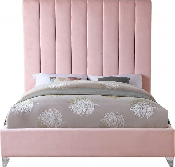 Meridian Furniture - Via Velvet King Bed in Pink - ViaPink-K - GreatFurnitureDeal