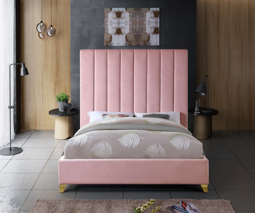 Meridian Furniture - Via Velvet Queen Bed in Pink - ViaPink-Q