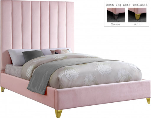 Meridian Furniture - Via Velvet King Bed in Pink - ViaPink-K - GreatFurnitureDeal