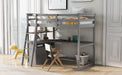 GFD Home - Twin Size Loft Bed with Desk and Shelves,Two Built-in Drawers,Gray(OLD SKU:GX000803AAE) - GreatFurnitureDeal