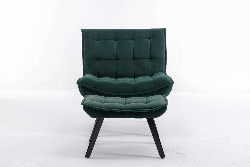 GFD Home - Modern Soft Velvet Fabric Material Large Width Accent Chair Leisure Chair Armchair TV Chair Bedroom Chair With Ottoman Black Legs For Indoor Home And Living Room,Dark Green - GreatFurnitureDeal