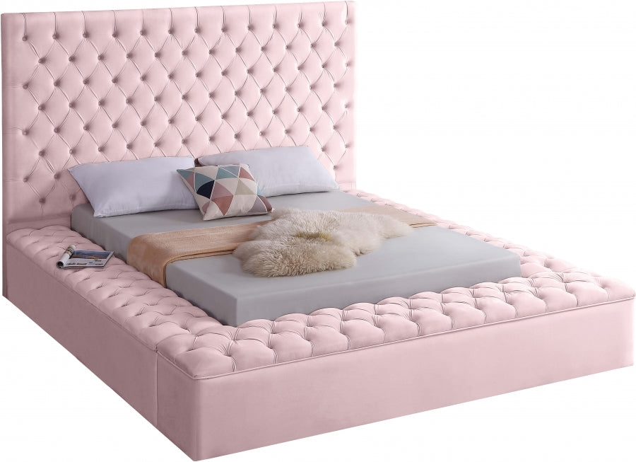 Meridian Furniture - Bliss Velvet Queen Bed in Pink - BlissPink-Q - GreatFurnitureDeal