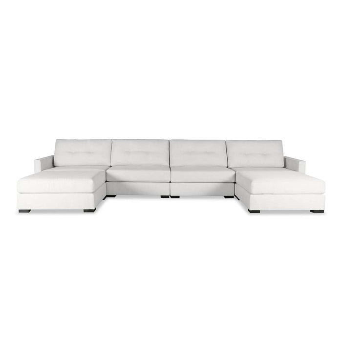 Nativa Interiors - Chester Buttoned Modular U-Shape Sectional 76"D With Double Ottoman Off White - SEC-CHST-BTN-CL-UL1-6PC-PF-WHITE