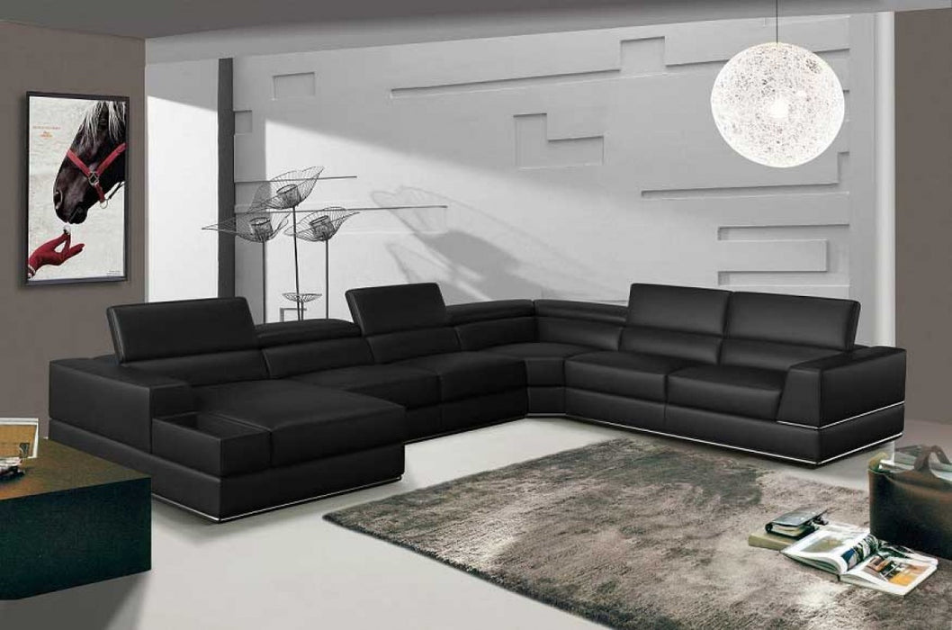 VIG Furniture - Divani Casa Pella - Modern Black Italian Leather U Shaped LAF Chaise Sectional Sofa - VGEV-5106-BLK-SECT - GreatFurnitureDeal