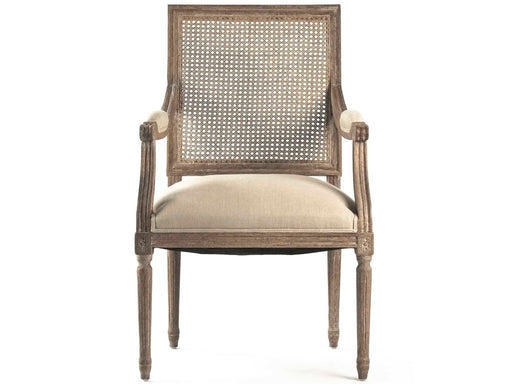 Zentique - Louis Natural Linen / Cane / Limed Grey Arm Dining Chair -B008 Cane E272 A003 - GreatFurnitureDeal