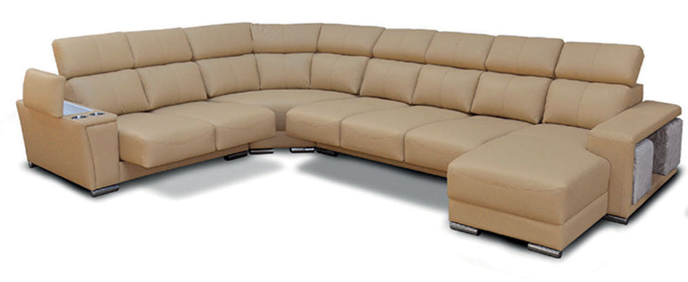ESF Furniture - 8312 Sectional Sofa with Sliding Seats in Beige - 8312SECTIONALLEFT - GreatFurnitureDeal