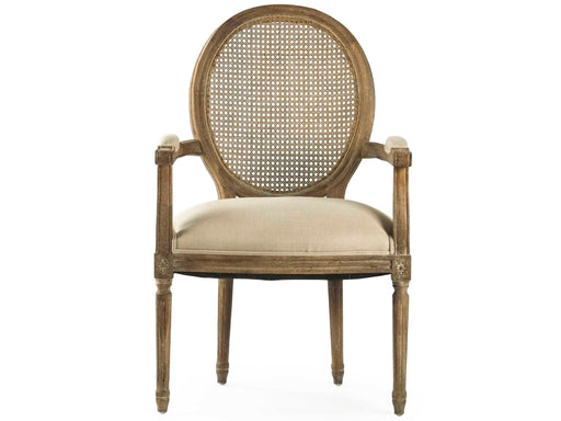 Zentique - Medallion Natural Linen / Cane / Limed Grey Arm Dining Chair - B009-Cane E272 A003 - GreatFurnitureDeal