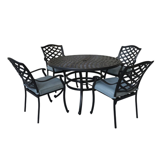 GFD Home - Aluminum 5-Piece Round Dining Set With 4 Arm Chairs, Light Blue - GreatFurnitureDeal