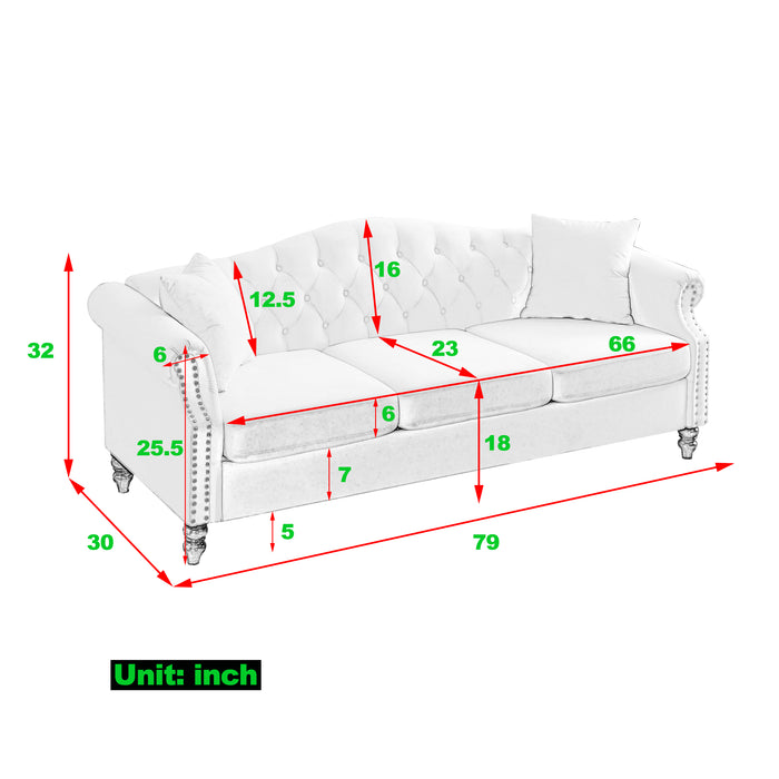 GFD Home -[Video] 3+1 Combination of Chesterfield sofa and chair, Beige Velvet, two pillows for living room, bedroom, office, apartment. - GreatFurnitureDeal