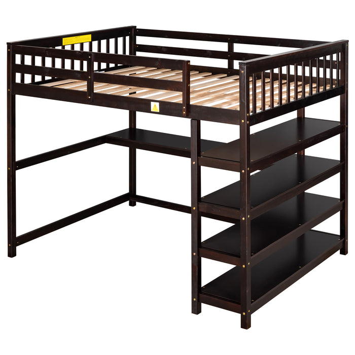 GFD Home - Full Size Loft Bed with Storage Shelves and Under-bed Desk, Espresso(OLD SKU:SM000246AAP-1) - GreatFurnitureDeal