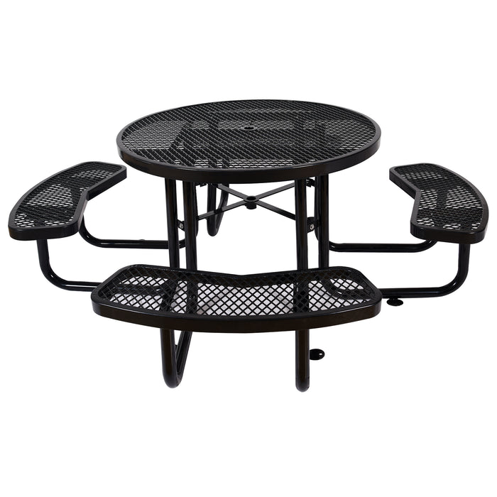 GFD Home - Round Outdoor Steel Picnic Table 46" black ,with umbrella pole - GreatFurnitureDeal