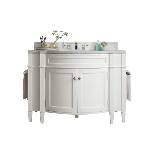 James Martin Furniture - Brittany 46" Single Vanity, Bright White w- 3 CM Carrara Marble Top - 650-V46R-BW-CAR - GreatFurnitureDeal