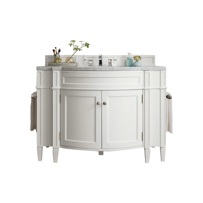 James Martin Furniture - Brittany 46" Single Vanity, Bright White w- 3 CM Arctic Fall Solid Surface Top - 650-V46R-BW-AF - GreatFurnitureDeal