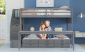 GFD Home - Stairway Twin XL Loft Bed with Twin Size Trundle and 3 Drawers, Storage, Desk, Gray - GreatFurnitureDeal