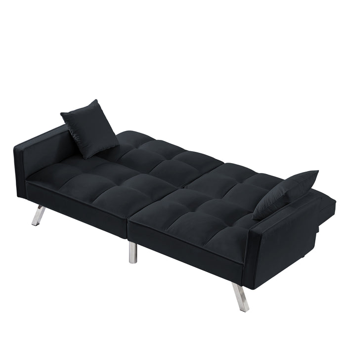 GFD Home - Modern Velvet Sofa Couch Bed with Armrests and 2 Pillows for Living Room and Bedroom .(BLACK) - GreatFurnitureDeal