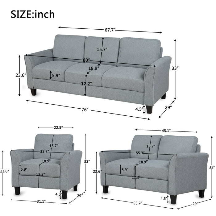 GFD Home - Living Room Sets Furniture Armrest Sofa Single Chair Sofa Loveseat Chair 3-Seat Sofa (ChairLoveseat Chair&3-Seat Sofa, Gray) - GreatFurnitureDeal