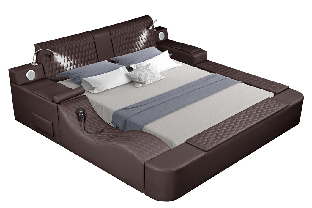 GFD Home - Zoya Smart Multifunctional Queen Size Bed Made with Wood in Brown - GreatFurnitureDeal