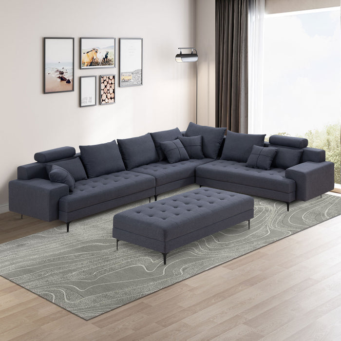 GFD Home - Dark Grey Sectional Sofa Couch,144'' Wide Reversible L-Shaped Sofa Couch Set  with Ottoman for Living Room Apartment Home Hotel - GreatFurnitureDeal