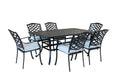 GFD House - Aluminum 7-Piece Rectangular Dining Set With 6 Arm Chairs, Light Blue - GreatFurnitureDeal