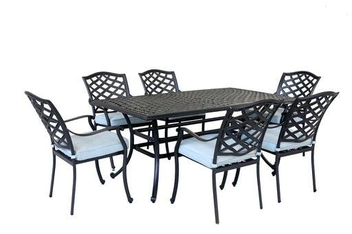 GFD House - Aluminum 7-Piece Rectangular Dining Set With 6 Arm Chairs, Light Blue - GreatFurnitureDeal