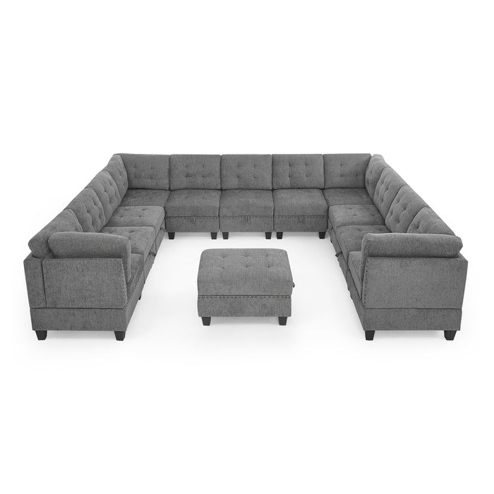 GFD House - U shape Modular Sectional Sofa，DIY Combination，includes Seven Single Chair， Four Corner and One Ottoman，Grey - GreatFurnitureDeal