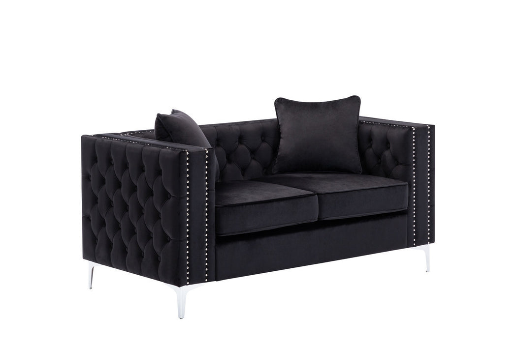 GFD Home - Lorreto Black Velvet Fabric Sofa Loveseat Chair Living Room Set - GreatFurnitureDeal