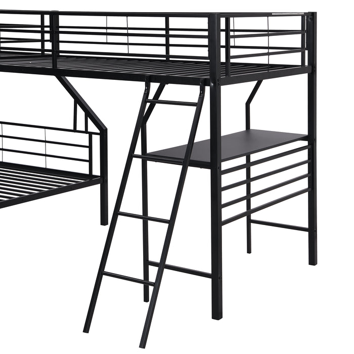 GFD Home - Twin over Full Bunk Bed with a Twin Size Loft Bed attached, with a Desk, Metal, Black(OLD SKU:SM000606AAB-1) - GreatFurnitureDeal