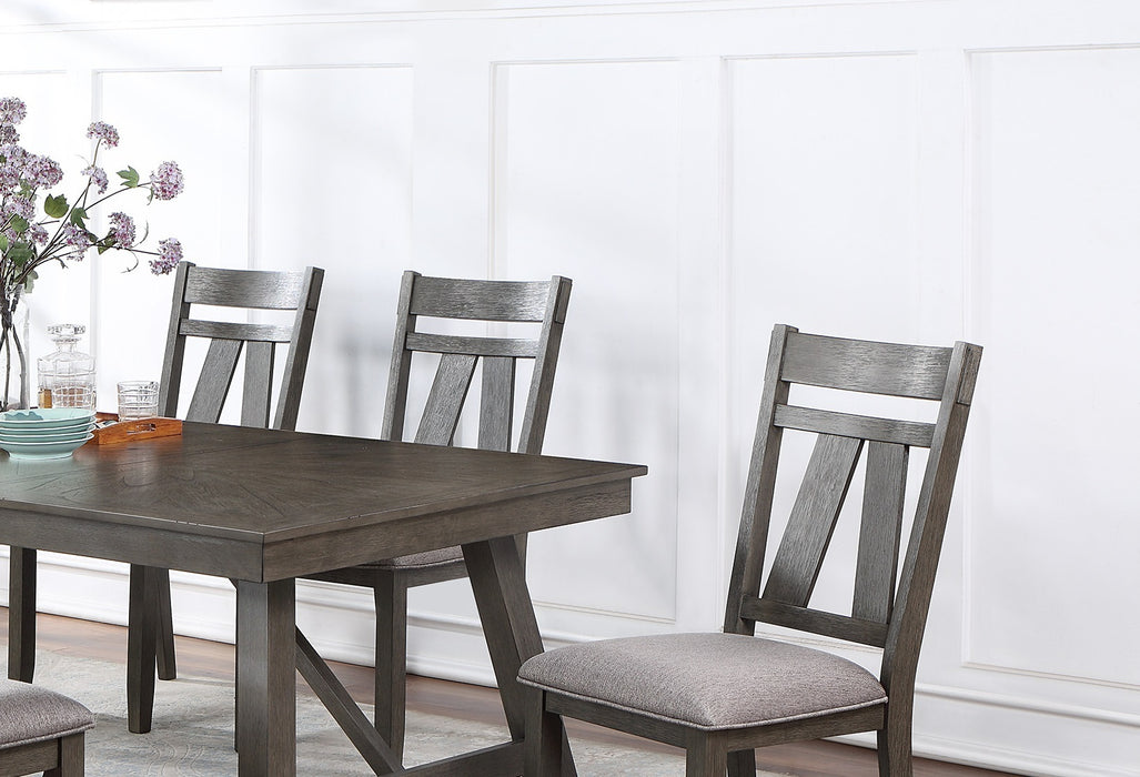 GFD Home - Rich Dark Brown Finish Dining Room Furniture 6pc Dining Set Table w Leaf And 4x Side Chairs 1x Bench Gray Fabric Cushion Seat Wooden Table Top - GreatFurnitureDeal