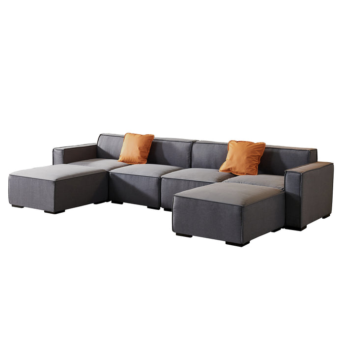 GFD Home - Modular U Shape Sectional Fabric Sofa (Grey) - GreatFurnitureDeal