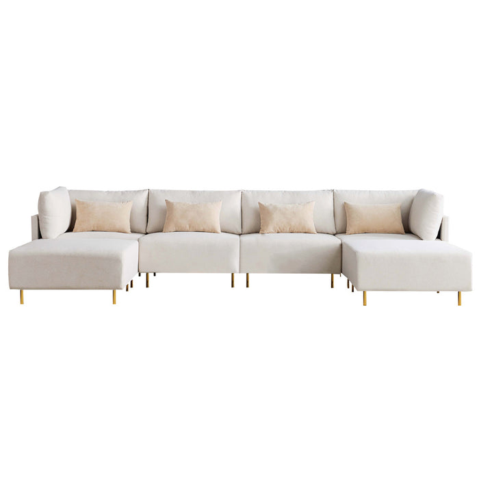 GFD Home - Linen  Sectional Sofa, U-Shape-Beige - GreatFurnitureDeal