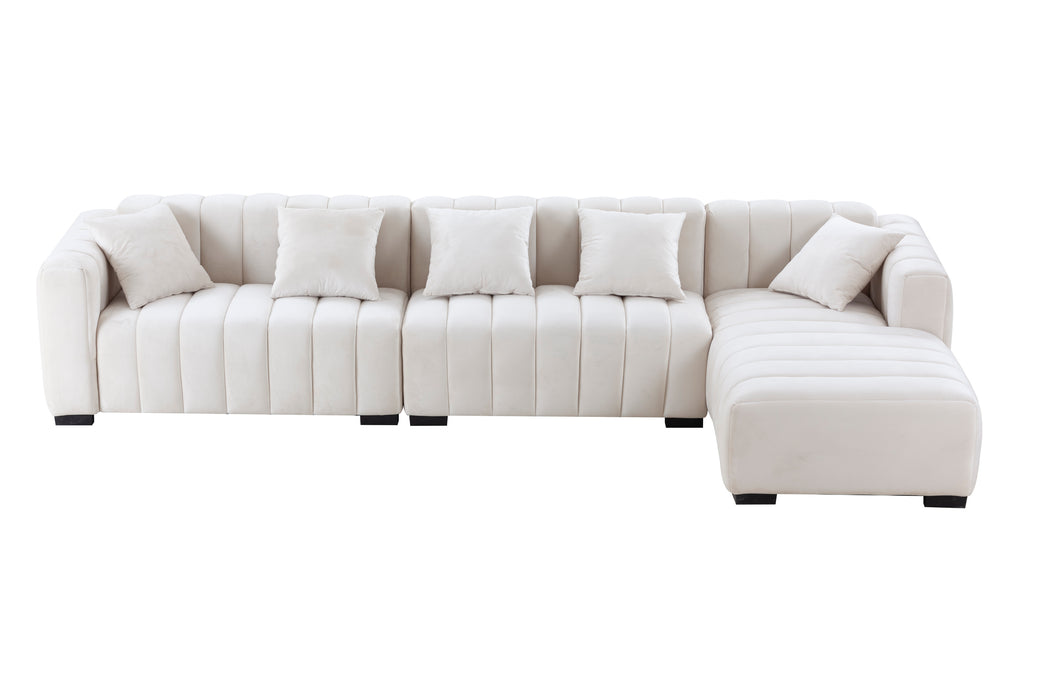 GFD Home - L-Shape Sectional Sofa with Deep Tufted Velvet Upholstered Right Chaise Modular Sofa  beige - GreatFurnitureDeal