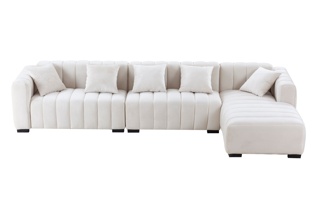 L-Shape Sectional Sofa with Deep Tufted Velvet Upholstered Right Chaise Modular Sofa  beige - GreatFurnitureDeal