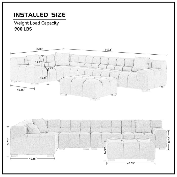 GFD Home - L-Shaped Sectional Sofa Modular Seating Sofa Couch with Ottoman Beige - GreatFurnitureDeal