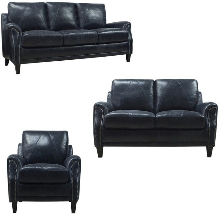 Mariano Italian Leather Furniture - Anya Sofa, Loveseat and Chair Set in Midnight Blue - ANYA-SLC - GreatFurnitureDeal