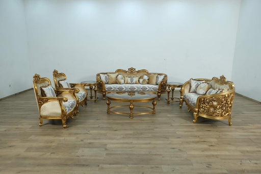 European Furniture - Bellagio 3 Piece Living Room Set in Bronze off White-Gold - 30014-3SET - GreatFurnitureDeal