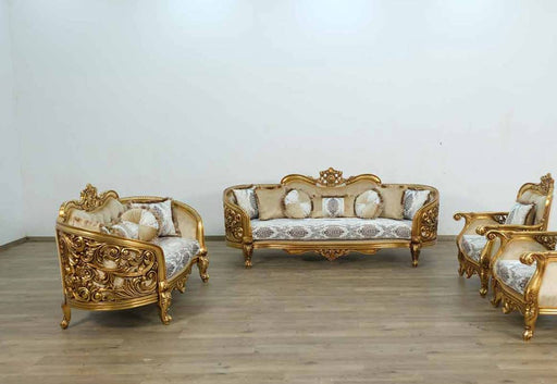 European Furniture - Bellagio 3 Piece Living Room Set in Bronze off White-Gold - 30014-3SET - GreatFurnitureDeal