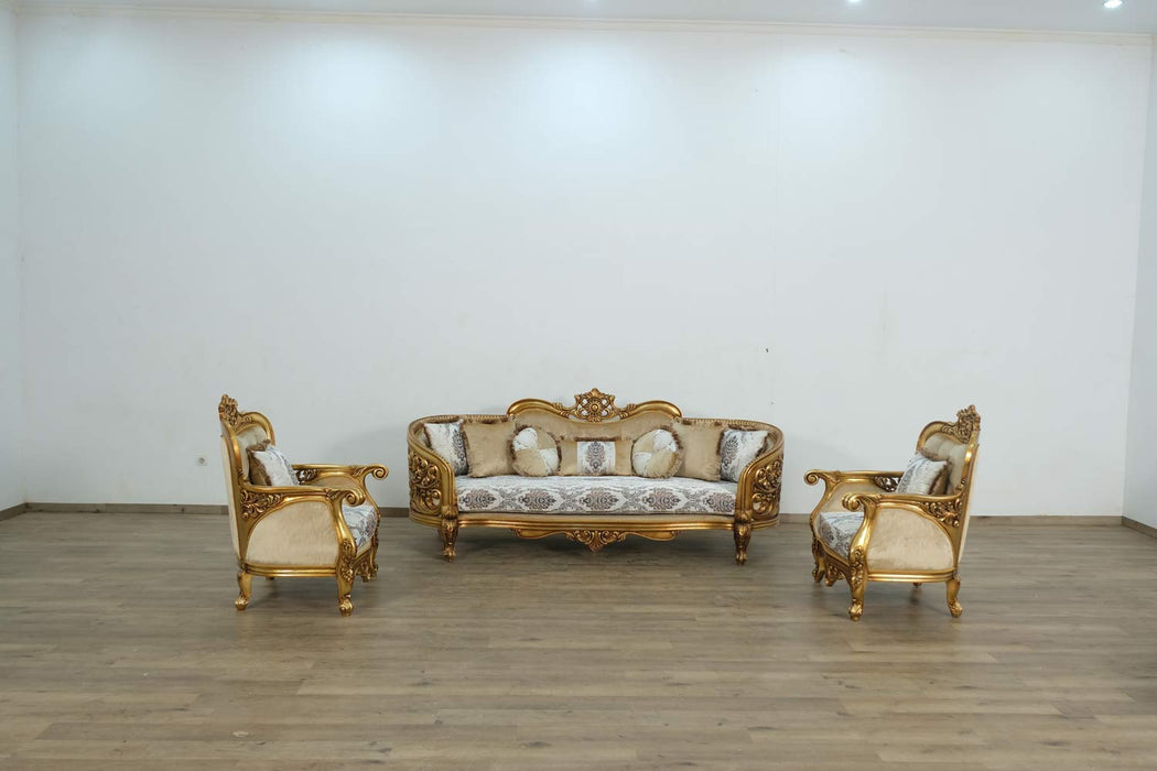 European Furniture - Bellagio 2 Piece Living Room Set in Bronze off White-Gold - 30014-2SET