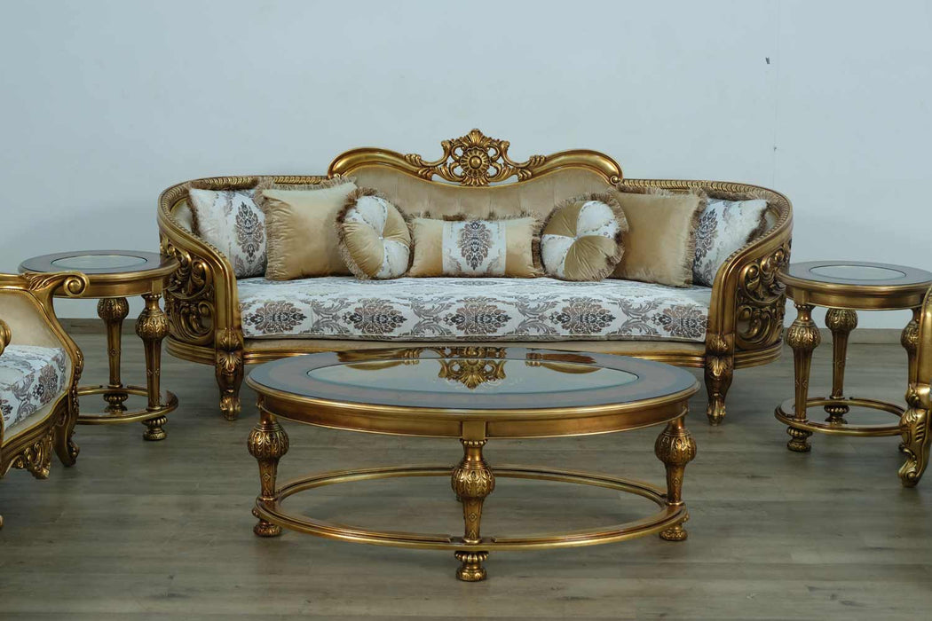 European Furniture - Bellagio 2 Piece Living Room Set in Bronze off White-Gold - 30014-2SET