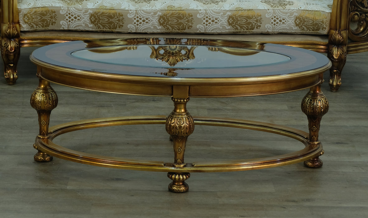 European Furniture - Bellagio Coffee Table in Antique Bronze Gold Fabric- 30016-CT