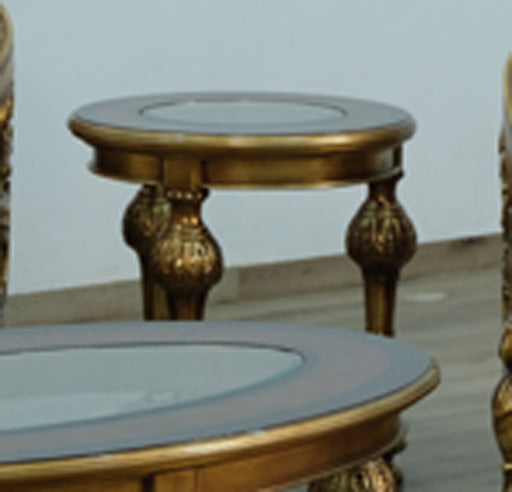 European Furniture - Bellagio End Table in Antique Bronze Gold Fabric- 30016-ET - GreatFurnitureDeal