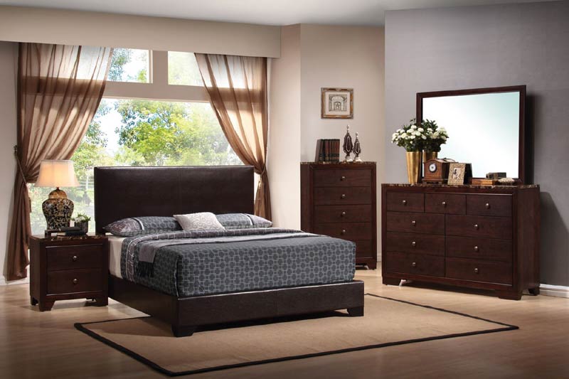Coaster Furniture - Conner 5 Piece Eastern King Upholstered Bedroom Set with Low Profile - 300261KE-5SET