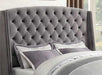 Coaster Furniture - Pissarro Grey Velvet Eastern King Platform Bed - 300515KE - GreatFurnitureDeal