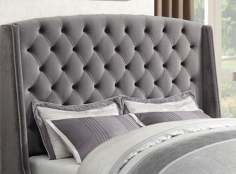 Coaster Furniture - Pissarro Grey Velvet California King Platform Bed - 300515KW - GreatFurnitureDeal