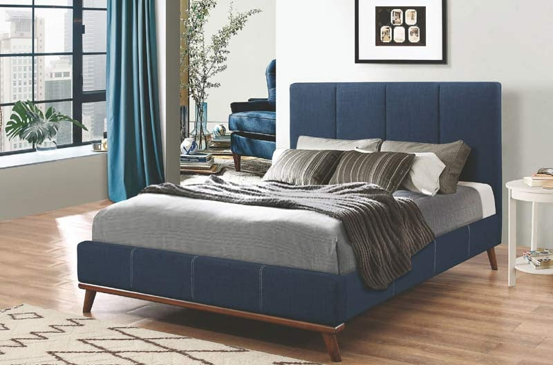 Coaster Furniture - Charity Dark Blue Queen Upholstered Platform Bed - 300626Q - GreatFurnitureDeal