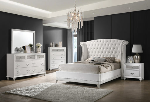 Coaster Furniture - Barzini Eastern King Wingback Tufted Bed White - 300843KE - GreatFurnitureDeal